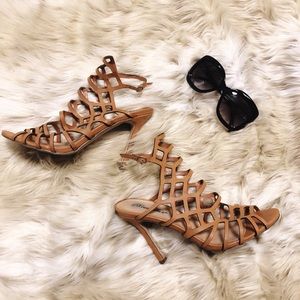 Beautiful Camel High Heels with Geometric Cutouts